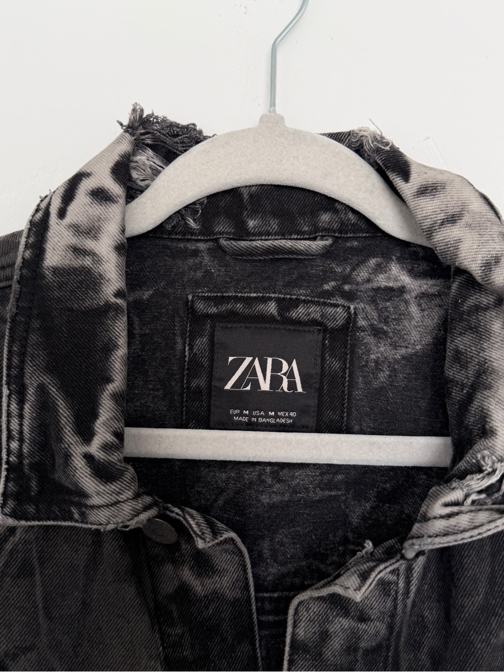 Zara Black Washed Denim Bomber Jacket with White Paint Splatter - Picture 2 of 4